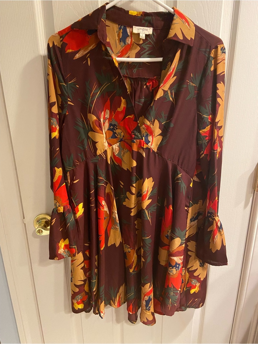 Umgee Burgundy Floral Long-Sleeve Dress small NWOT - Picture 3 of 9